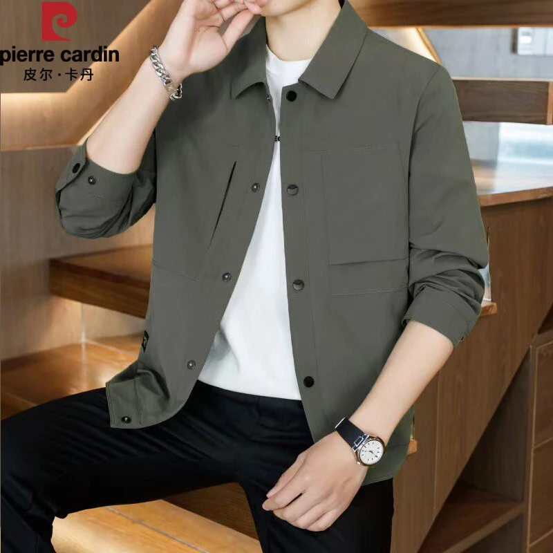 皮尔卡丹正品翻领男士夹克衫春秋季外套2025新款潮流百搭休闲行政