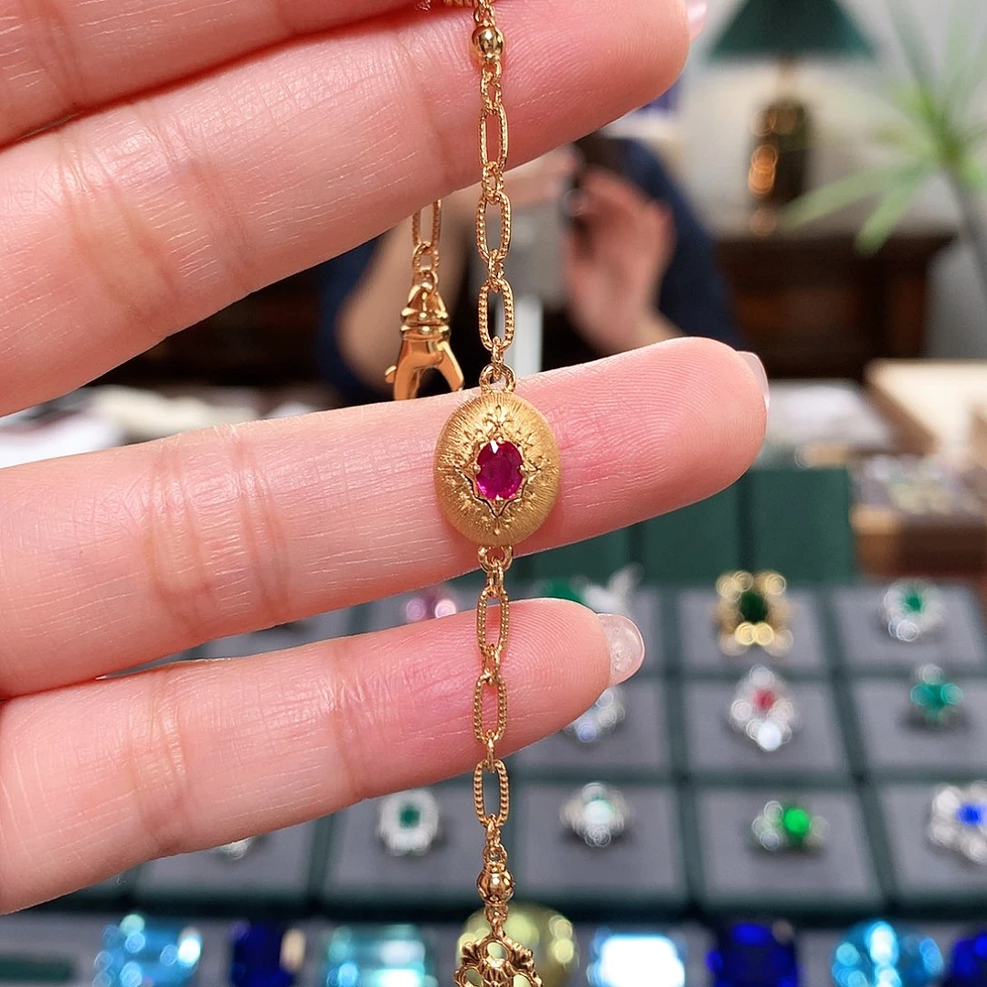 红宝石银S925镶嵌手链红宝石手链