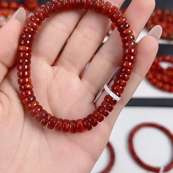 南红玛瑙未镶嵌瓦西牛血红精工片片7mm手串