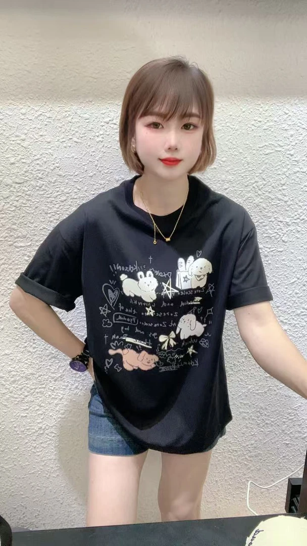 (柳子)336美式趣味卡通短袖夏季宽松纯棉短袖衣服