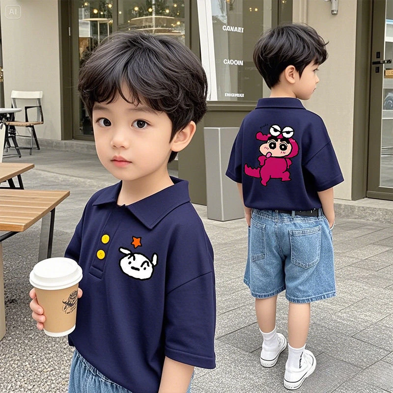 Polo衫新款男女童短袖白色儿童夏季纯棉t恤宝宝潮酷白色体恤上衣T