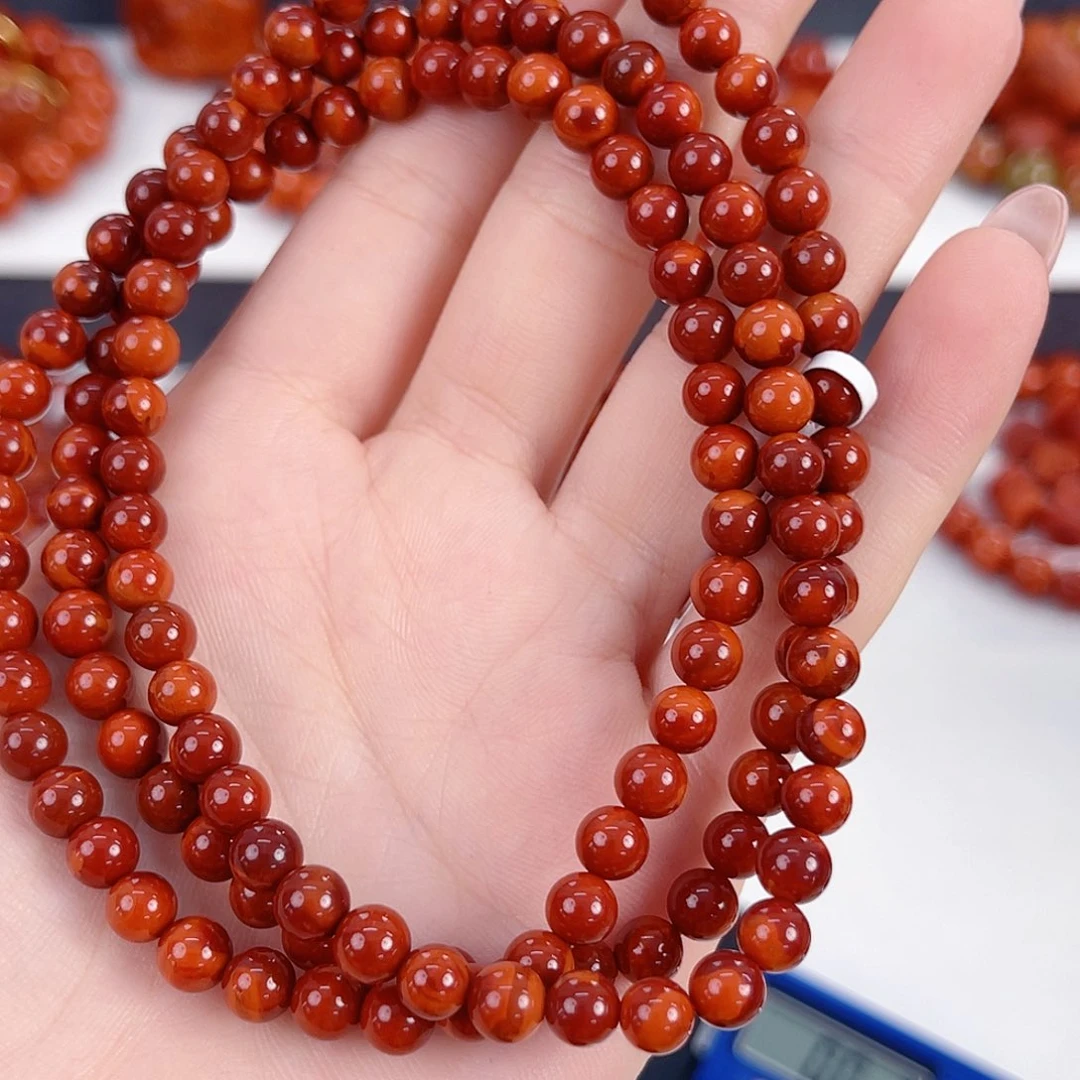 南红玛瑙未镶嵌瓦西牛血红双色5mm多圈