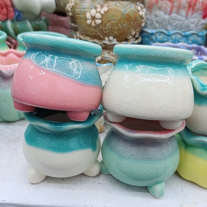 多肉绿植陶瓷花盆9.9包邮，有孔