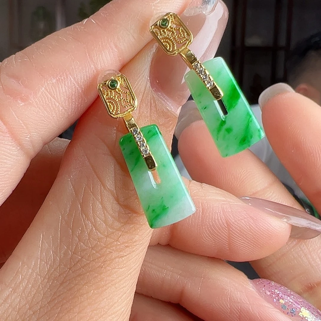 翡翠银S925镶嵌耳饰耳环