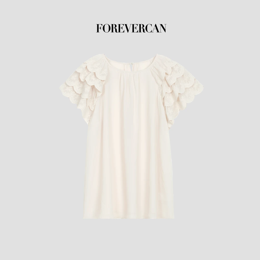 FOREVERCAN“曼陀罗”法式立体刺绣花苞袖宽松上衣 ST23477