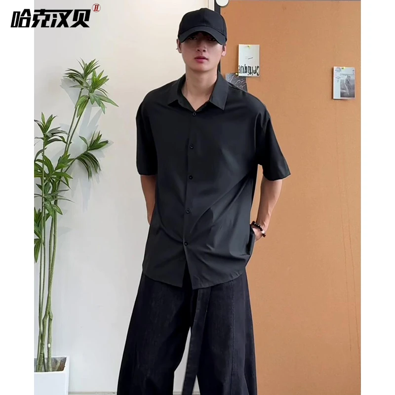 夏季短袖衬衫男女同款纯色冰丝凉感衬衣简约宽松潮流薄款速干外套