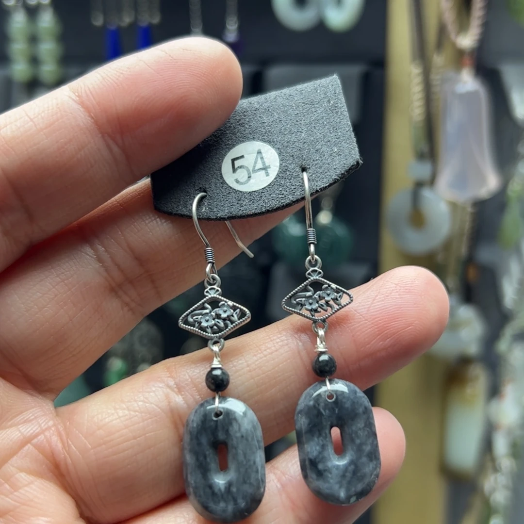 翡翠银S925镶嵌耳饰