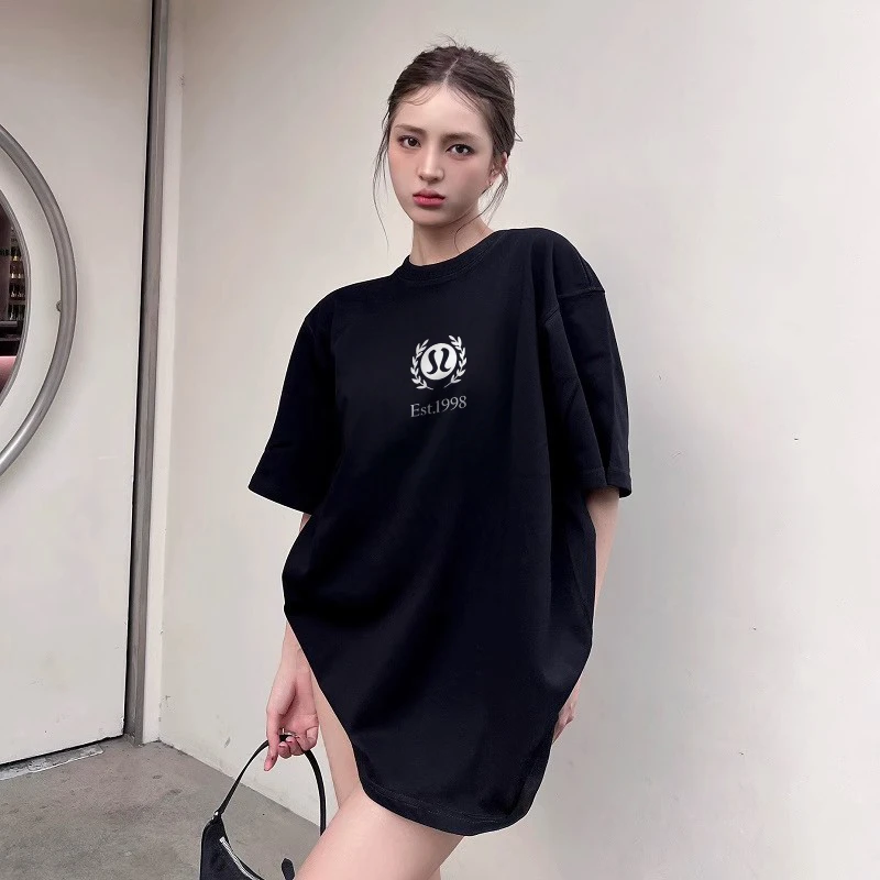 lu夏季新款校园辣妹风短袖欧美风情侣印花中长款街头风T恤百搭