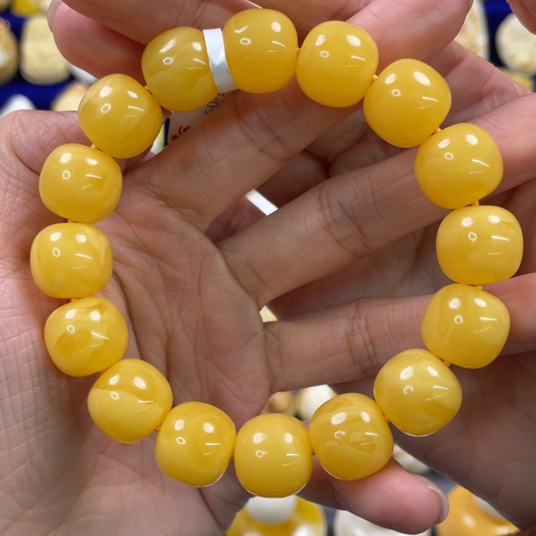 蜜蜡裸石未镶嵌汪*桃琥珀蜜蜡手串