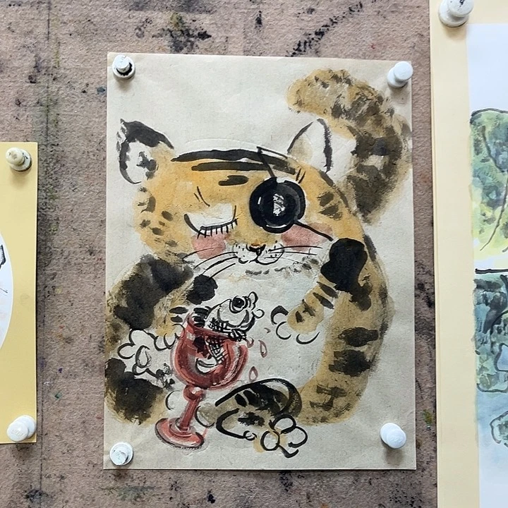 国画欧武国画小品醉猫