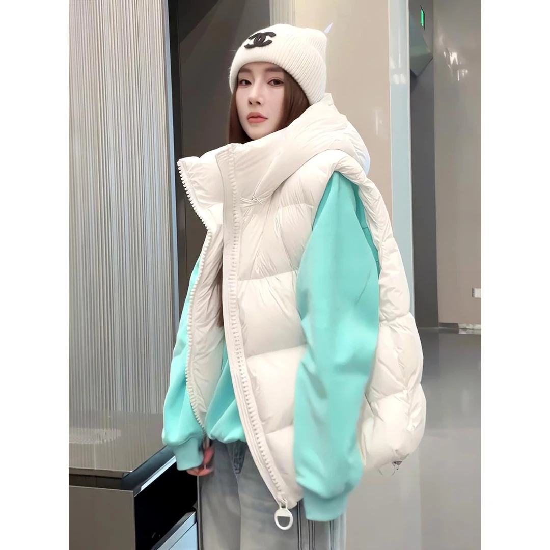 坎肩无袖羽绒马甲2025年冬新款小个子连帽宽松显瘦休闲马夹服女