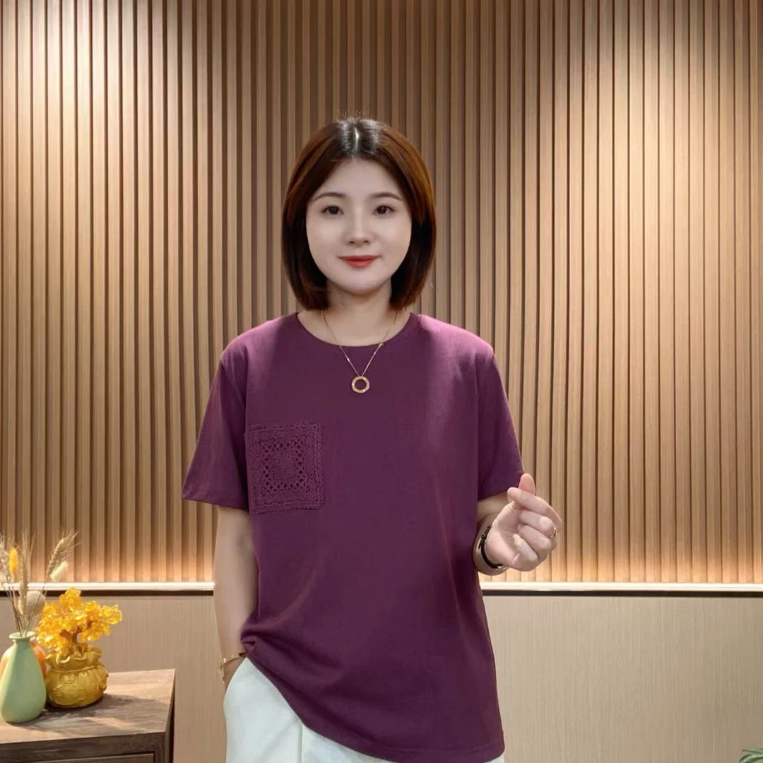 【夏季短袖】时尚百搭口袋花边装饰休闲短袖T恤X26394