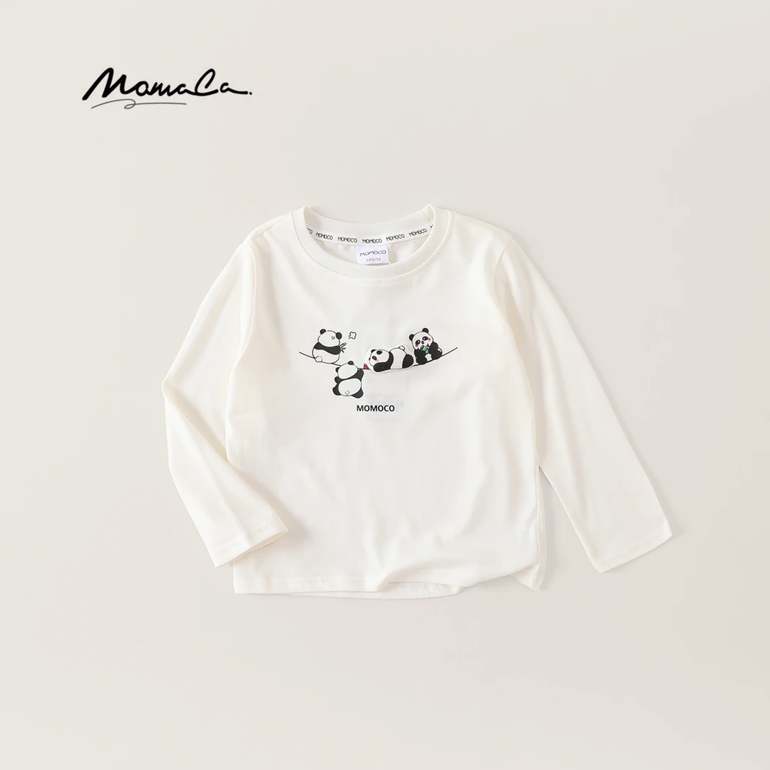 MOMOCO春秋季男童潮流时尚熊猫长袖T恤国风上衣77330235018