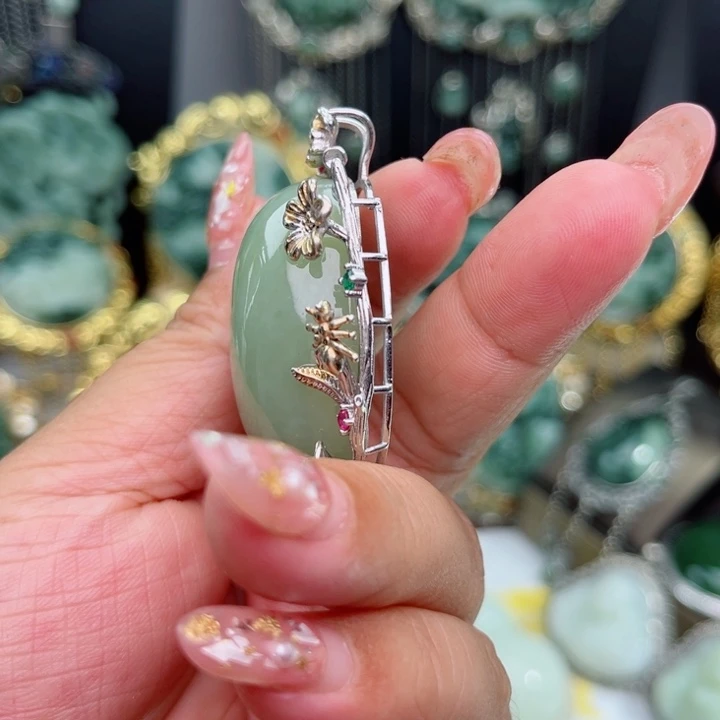 惜***缘透闪石-蛇纹石玉银S925镶嵌戒指