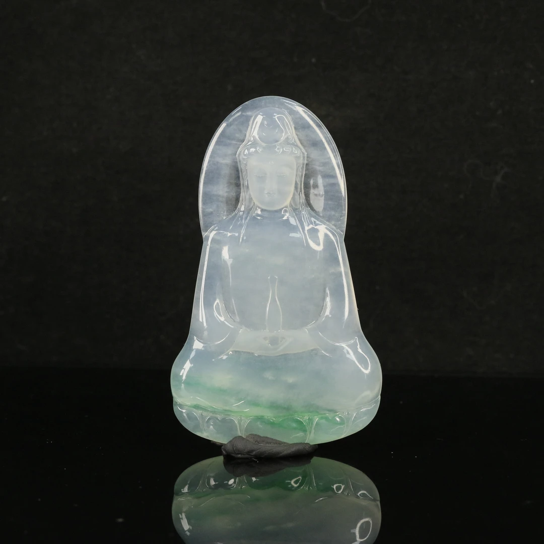30天然缅甸翡翠A货高冰玻飘金丝阳绿观音/900082北京中保拍卖