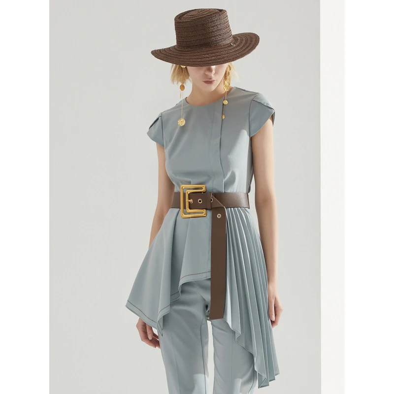 IDPAN气质时尚休闲夏季复古小众设计师设计感梭织上衣2D2S25089