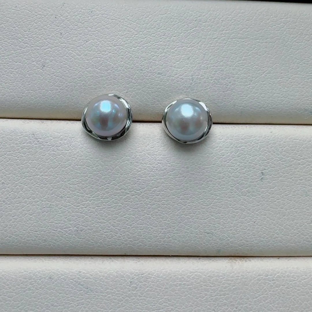 银S925镶嵌海水珍珠耳饰@@aq436