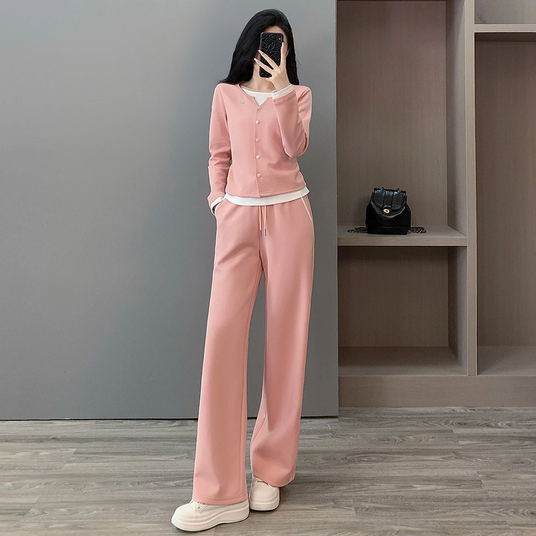 2025新款显瘦休闲运动套装女网红春秋洋气长袖高腰春季设计感爆棚
