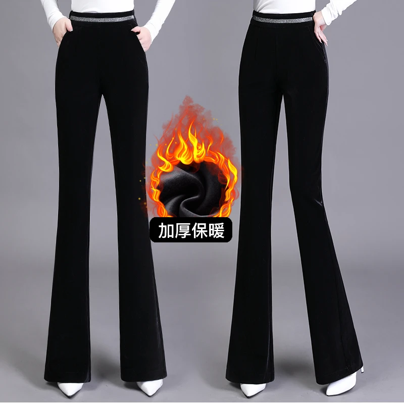 高档金丝绒微喇裤40到50岁女2025秋冬新款高腰黑色显瘦垂感喇叭裤