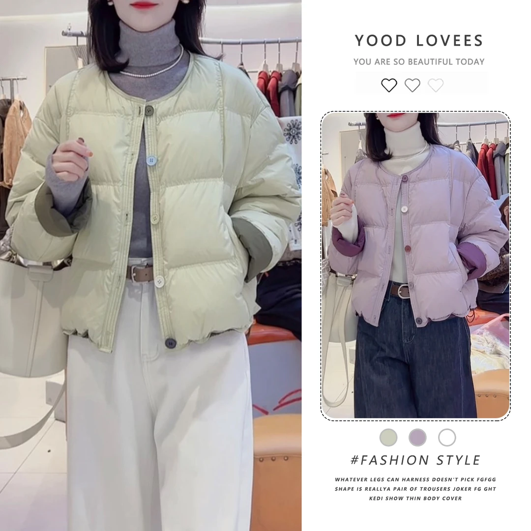 设计感七彩扣减龄圆领保暖棉服女2025冬季新款复古小众撞色外套潮