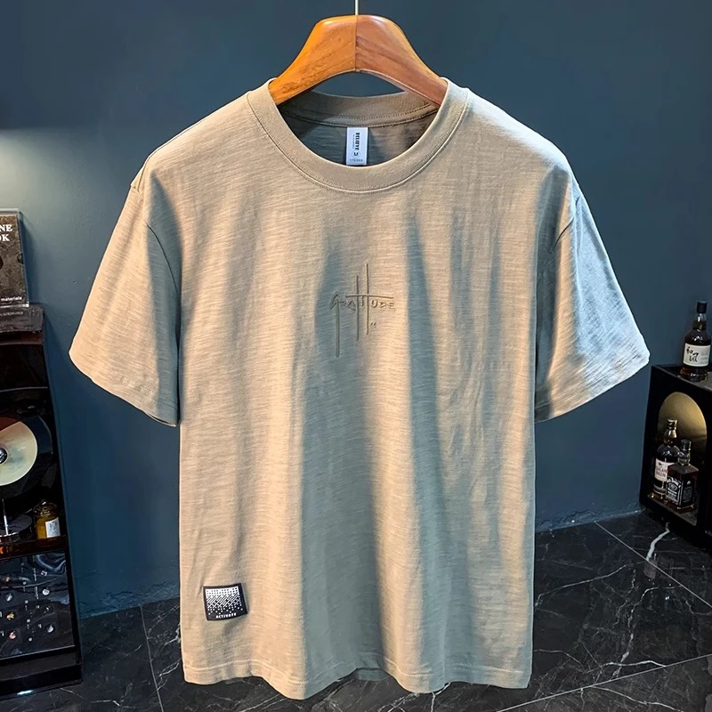 JJT恤男夏季新款100全棉刺绣大码宽松体恤短袖舒适男装半袖t恤