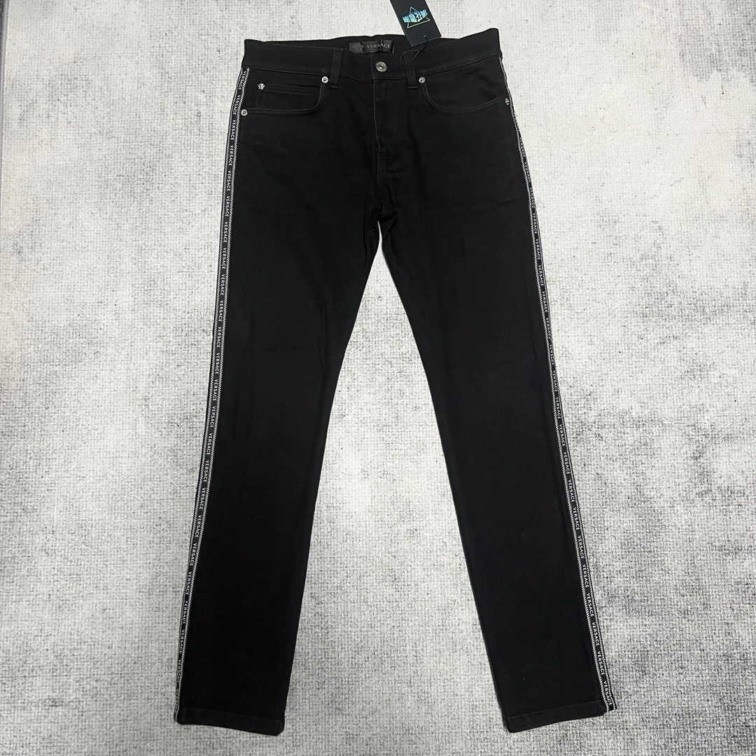 99新 VERSACE/范思哲 撞色织带直筒牛仔裤/30码/79腰围