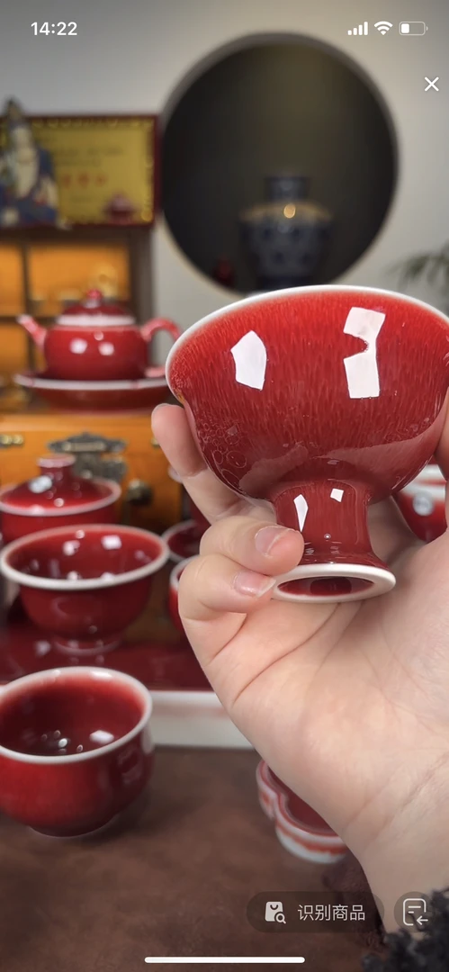 景德镇原矿郎红 宾花茶器