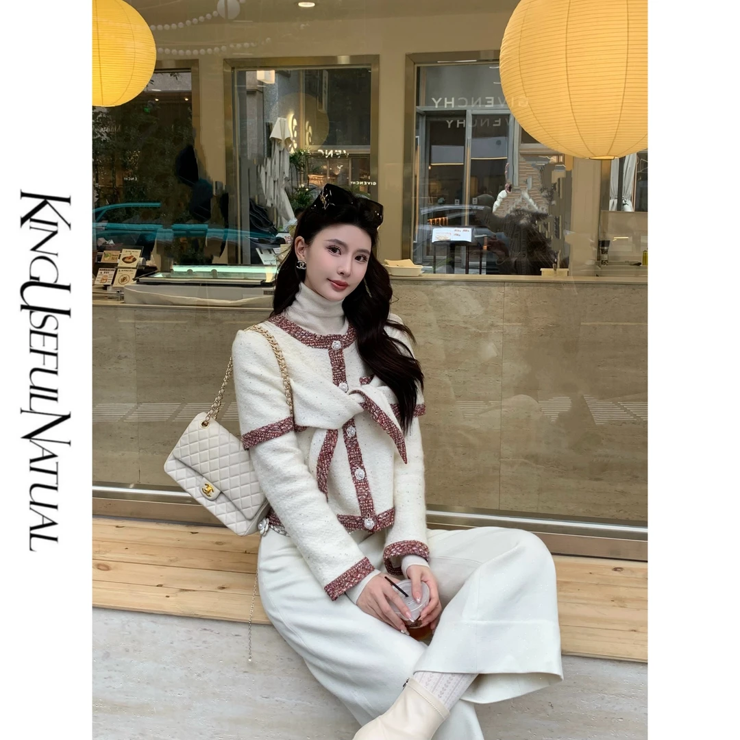 KUN【布兰妮】自带披肩 澳毛针织呢披肩秋冬保暖显瘦外套上衣