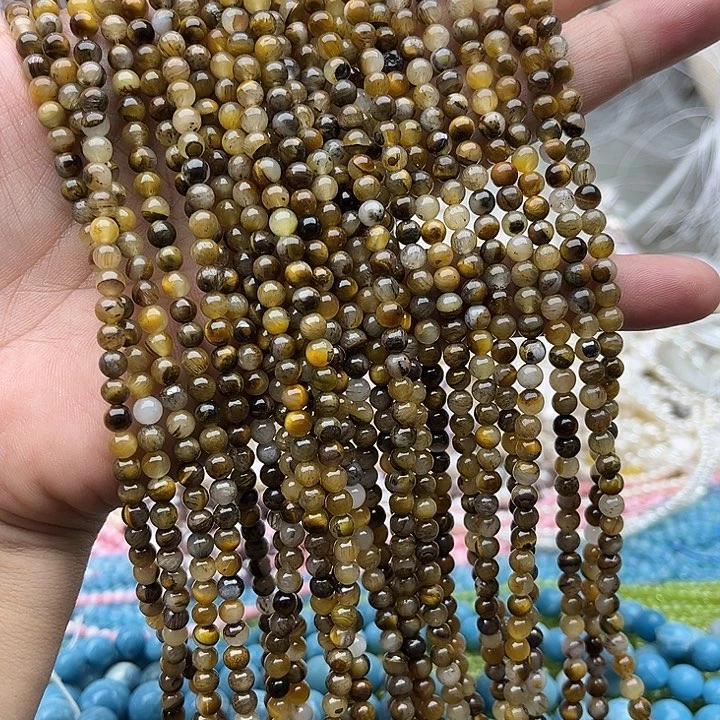 未镶嵌玛瑙/玉髓珠宝半成品2条4mm虎眼石