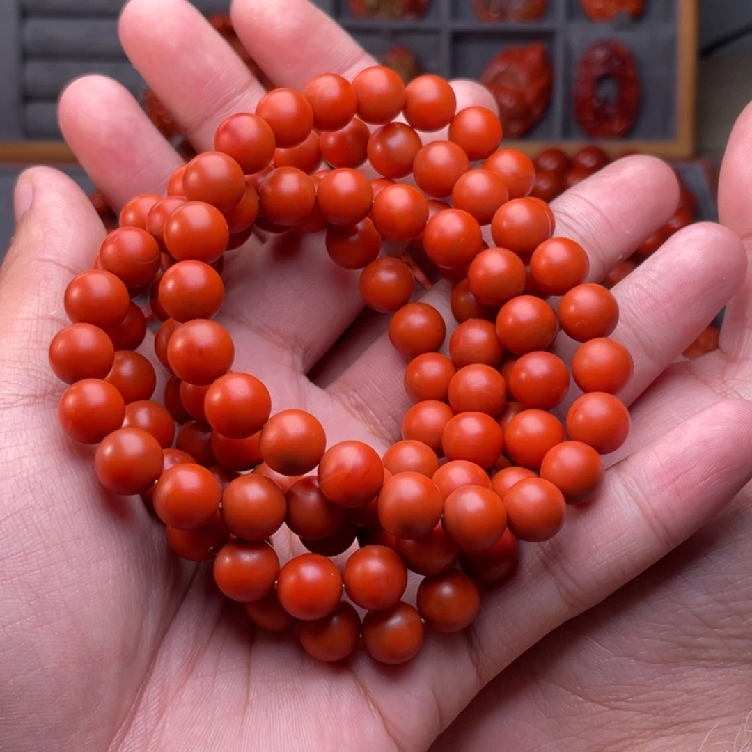 南红玛瑙未镶嵌配饰卡9mm保山啊东寨精工圆珠108