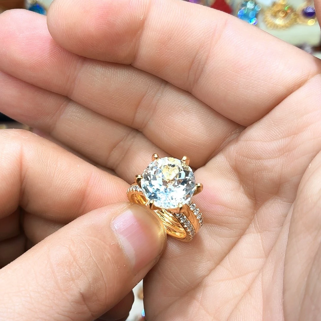 托帕石戒指银S925镶嵌