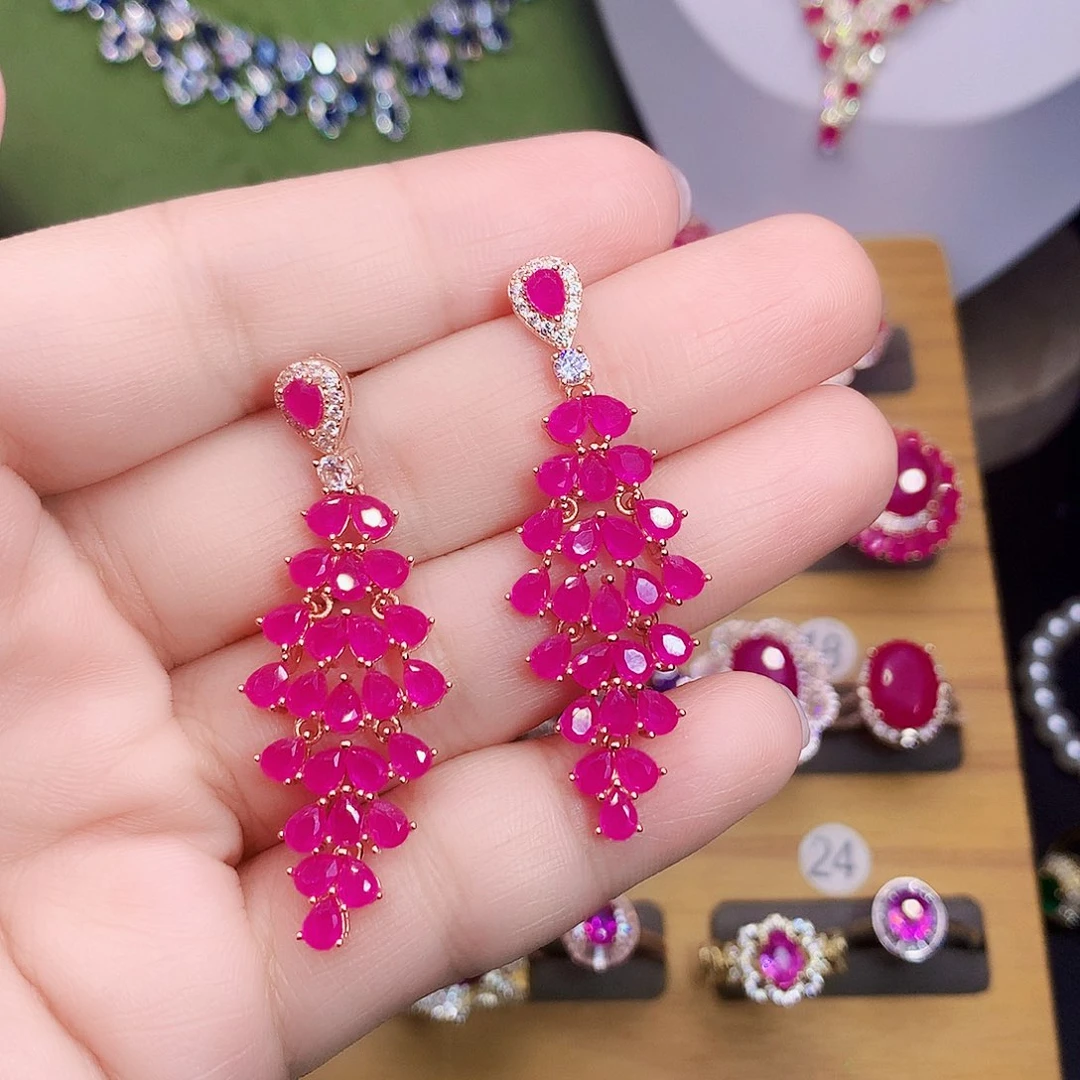 银S925镶嵌耳饰红宝石