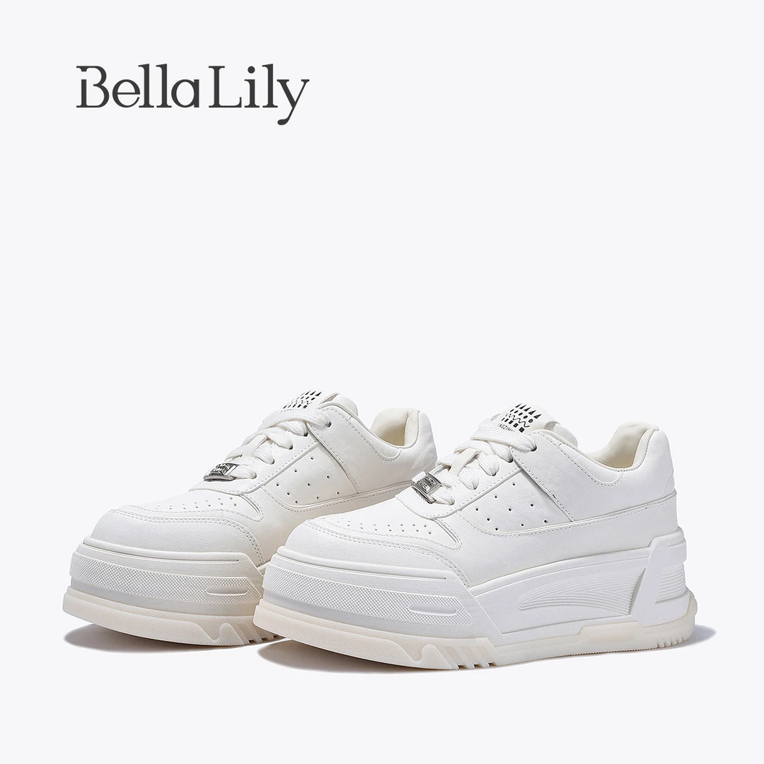 BellaLily2025春季新款街头时尚女鞋通勤百搭厚底板鞋增高休闲鞋
