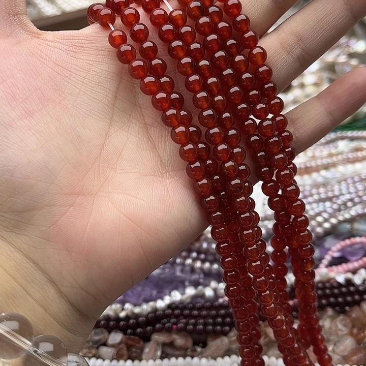 玛瑙/玉髓未镶嵌珠宝半成品一条6mm左右红玛瑙