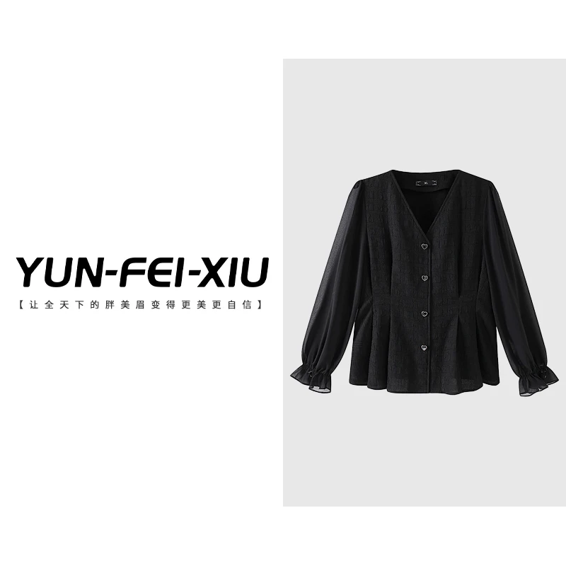 云妃秀大码女装衬衫时尚休闲遮肉宽松显瘦开衫简约气质上衣春7817