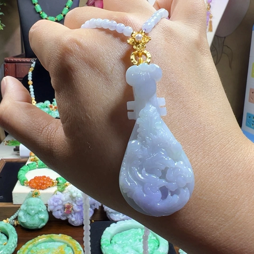 翡翠未镶嵌毛衣链紫翡凤凰