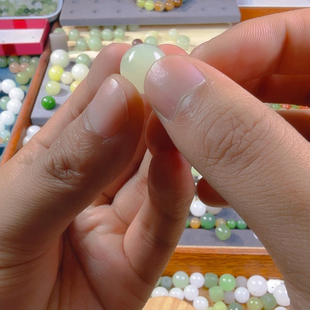 和田玉未镶嵌手链卡14青海料冰清散珠