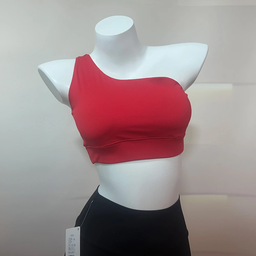 斜肩美背防震透气瑜伽背心性感高强度瑜伽服上衣（固定杯）23760