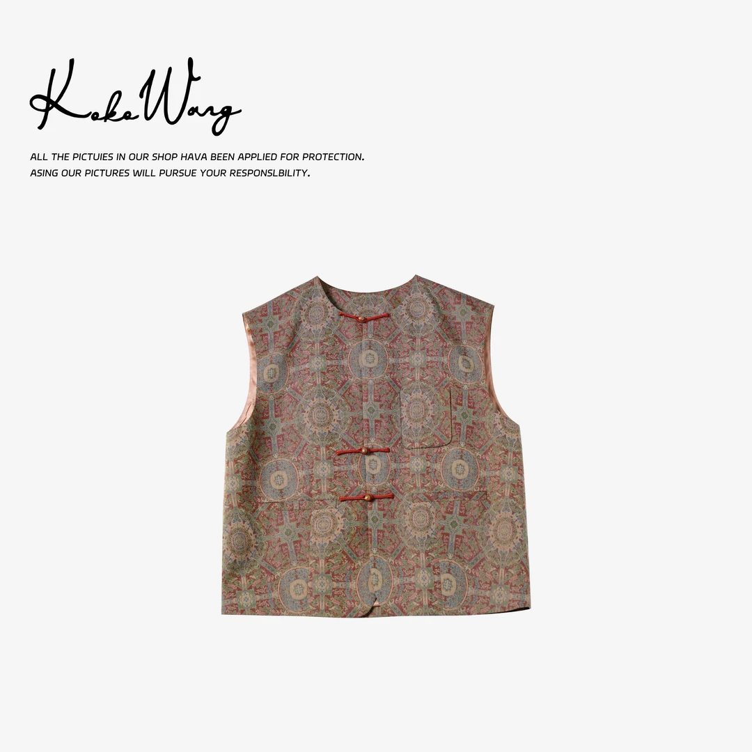 KOKO WANG时尚高端中式汉锦八达运23姆米桑蚕丝马夹566505F05W41