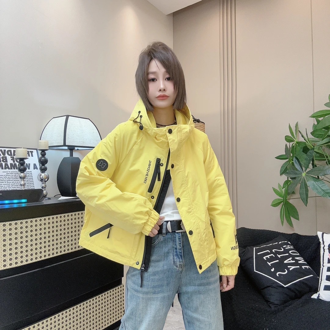 洋仔潮品 016早春新款连帽百搭看撞色字母冲锋衣款薄棉外套