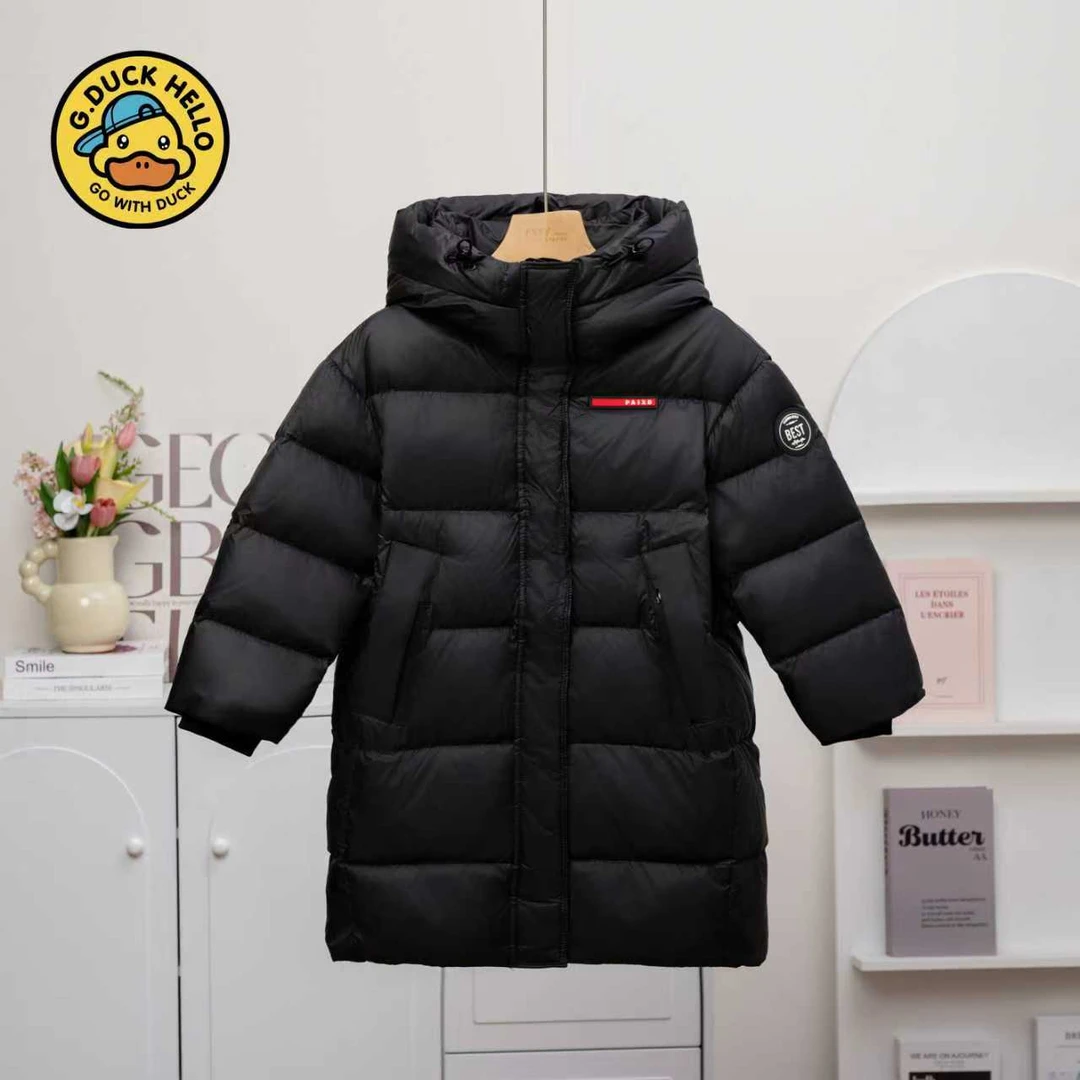 【B.Duck】小黄鸭儿童羽绒服中长款加厚保暖外套中大童连帽冬装010