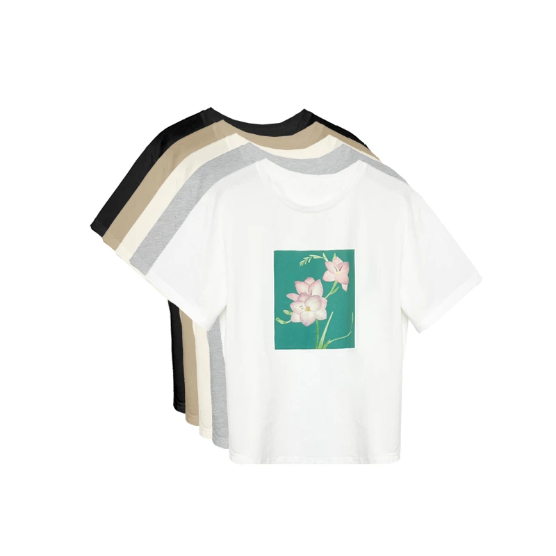 【橙庐】966000原创莲花数码印花弹力棉T恤 春夏女士时尚休闲宽松