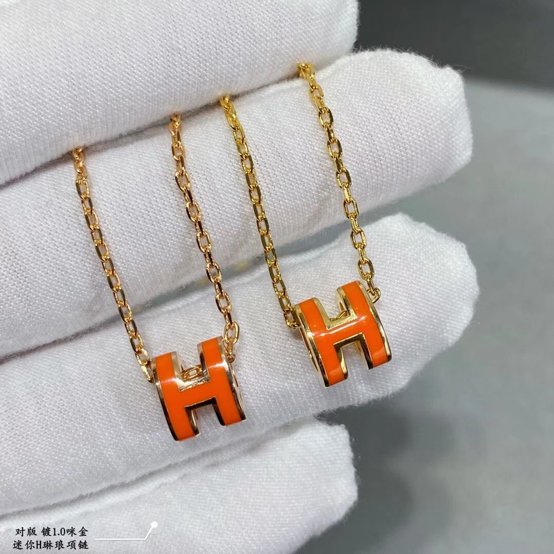 合金珐琅项链  H 项链 椭圆立体H吊坠项链3.0V金cnc精工 迷你号