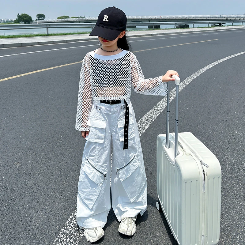 【新粉专属】【拍一发二】夏季薄款女童中大童阔腿嘻哈街舞工装裤-f91