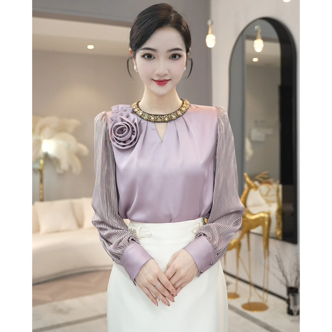 唐熹2025年春秋季【QQ-C906】小众高级设计感紫色长袖衬衫上衣