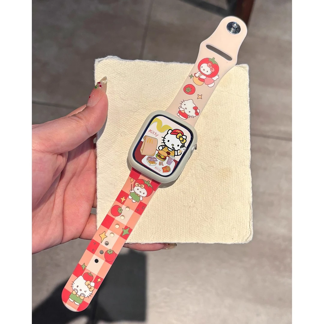 适用苹果手表S10卡通iWatchS9可爱风SE硅胶S8番茄kitty表带Ultra