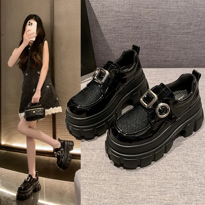 网面透气乐福鞋女2025新款爆款百搭夏季厚底松糕单鞋英伦风小皮鞋