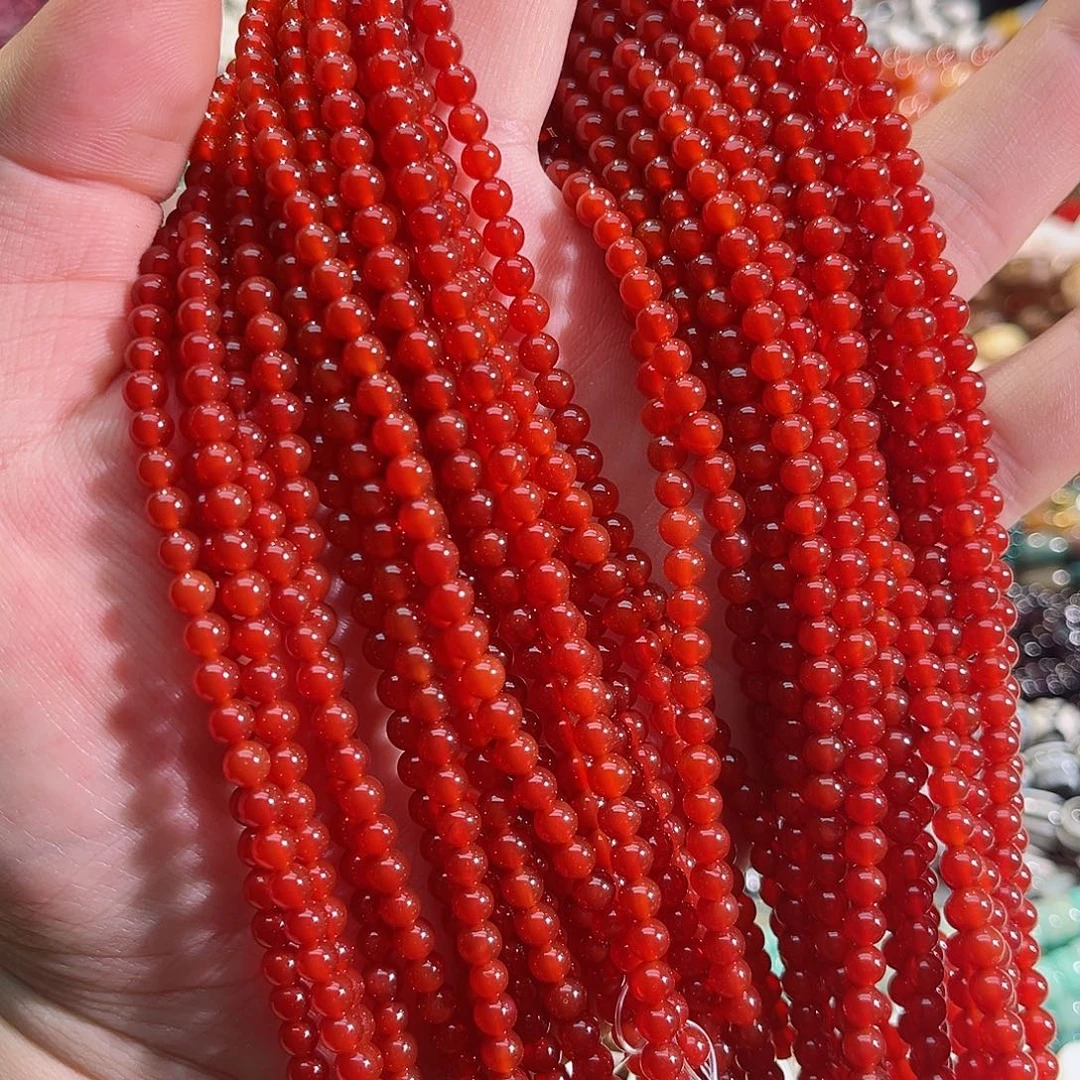 玛瑙/玉髓未镶嵌珠宝半成品A货红玛瑙一条4mm