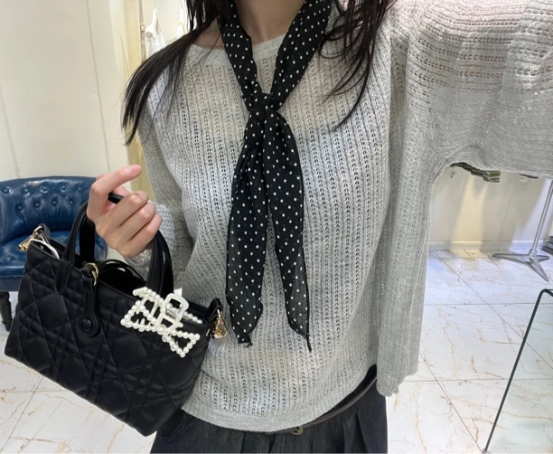 HLH/镂空/落肩袖/后开叉绑带/针织罩衫（1 68011）