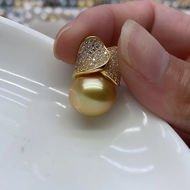 银S925镶嵌海水珍珠吊坠(不含链)